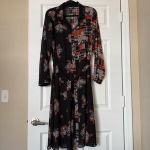 Floral and Plaid Black Dress